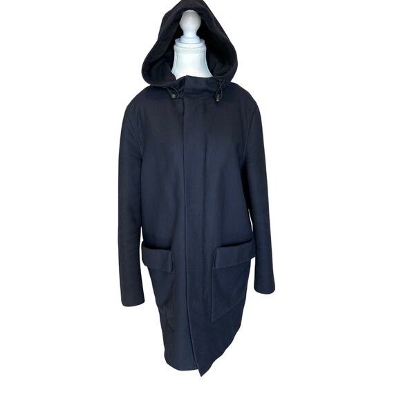 COS | Navy Blue Wool Blend Hooded Parka Coat | 38R - Picture 1 of 14